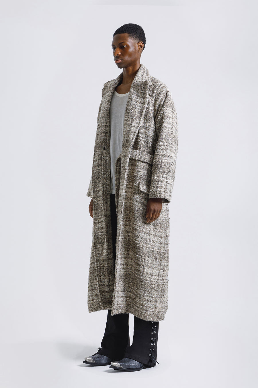 Grey Long Belted Overcoat