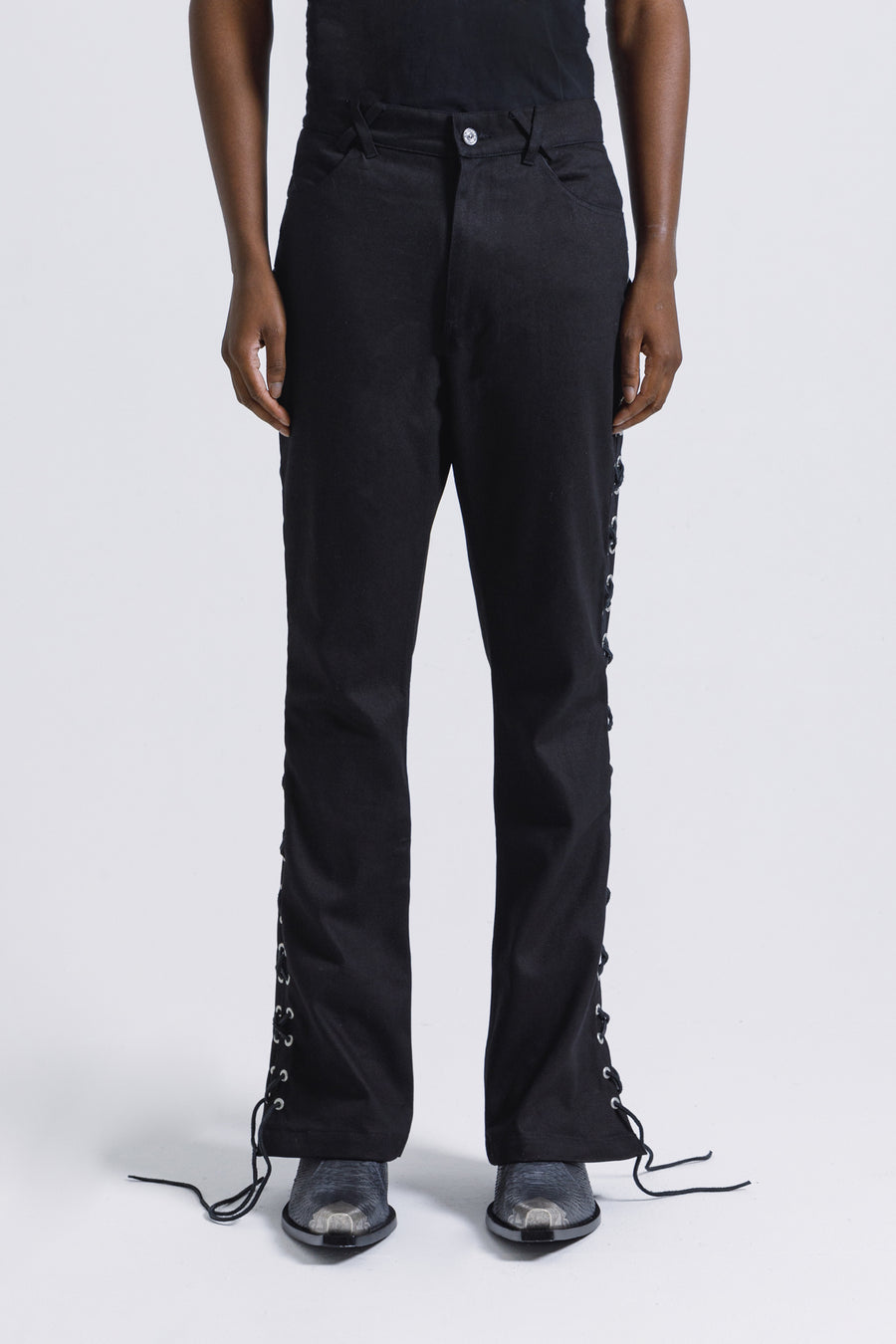 Black Lace-Up Flared Jeans