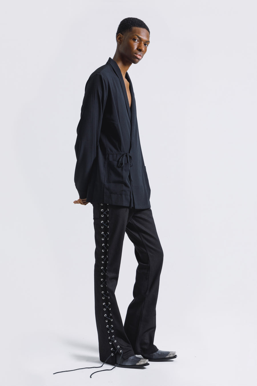 Black Lace-Up Flared Jeans